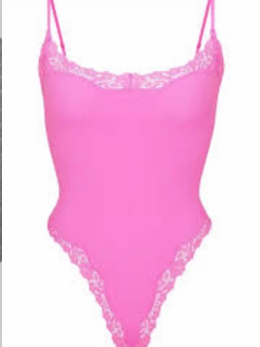 SKIMS Lace-Trim Hot Pink Cotton Blend Bodysuit